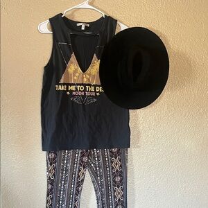 Free People hat with blended outfit.